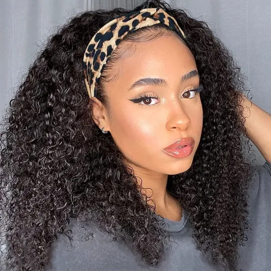 Brazilian Kinky Curly Headband Wig Human Hair 16-28 Inch Glueless Short Curly Human Hair Wigs for Women Easy to Go 180% density