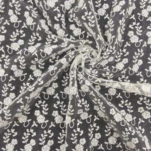 Pastel Flower Embroidery On Poly Mesh Fabric
