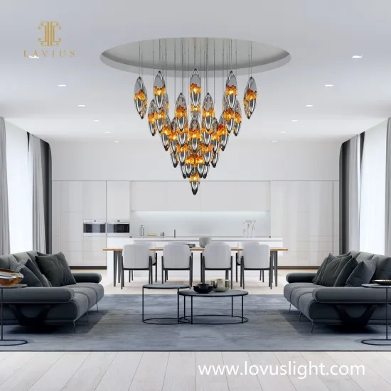 Crystal k9 rocket-shaped chandelier Villa living room custom chandelier light luxury chandelier Custom hotel villa shopping mall