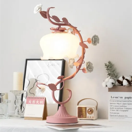 European Style Rose Flower Table Lamp - Modern Contracted Design for Bedrooms, Ideal for Girls' and Children's Rooms