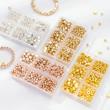 CCB Spacer Beads KIT - 6 स्टाइल्स ने गहने बनाने के लिए गोल स्टार गोल्ड बीड्स को डिया शिल्प बना दिया