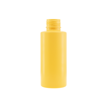 Garrafa cilíndrica PET de plástico amarelo de 60 ml (2 onças) com gargalo de 24 mm para embalagens de cosméticos