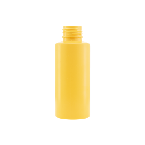 Botella cilíndrica de plástico PET de 60 ml (2 oz) de color amarillo con cuello de 24 mm para envases cosméticos