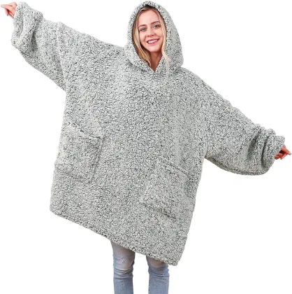 Wearable Blanket Hoodie with Sherpa Lining and Pocket