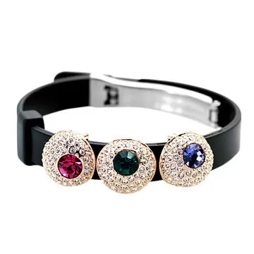 Leather bracelet, big swarovski crystal