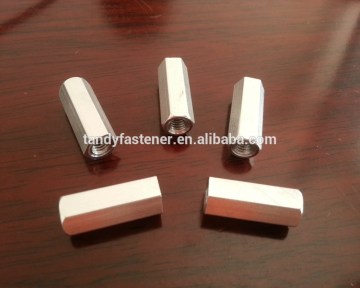 Custom made Aluminum 6061 long hex coupling nut,round eye coupling nut