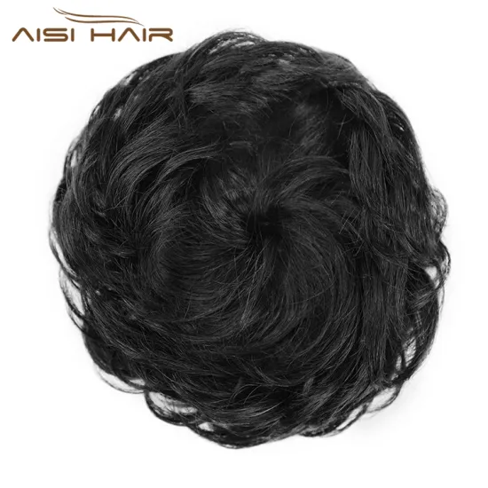 Aisi Hair Brazilian Human Hair Bun Curly Black Chignon Bun Elastic Rope Rubber Band Hairpiece Clip In Extension For Women