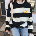 Women Knitted Kawaii Striped Moon Sweater