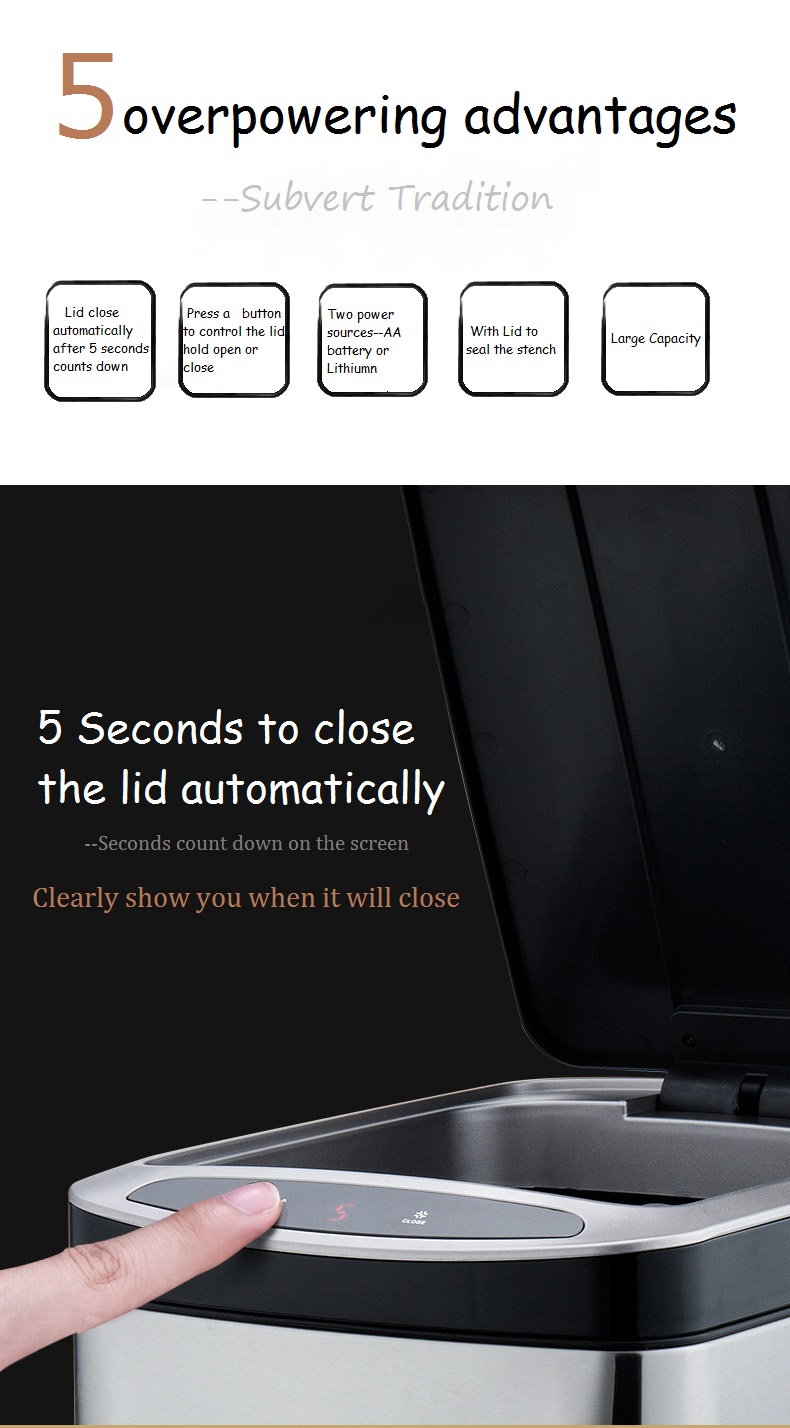 Induction wastebin with touch open button