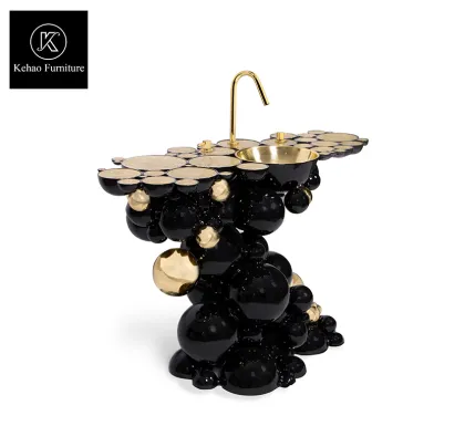 Dark Bathroom Design: Black Stainless Steel Semi-Spheres Freestanding Washstand Newton Washbasin