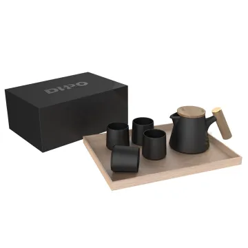 Custom Ceramic Tea Pot and Cup Set with Wooden Handle - Wholesale China Designer Tea Pots and Cups Gift Set