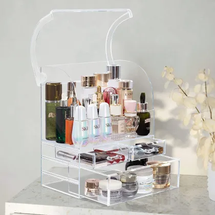 Large Layered Clear Acrylic Makeup Organizer - Cosmetics Storage Box