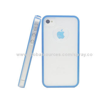 Hard PC Back Cover Cases for iPhone 4 4S with Blue TPU Frame, Lightweight