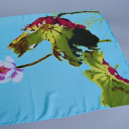 Lotus Printed Lady Long Head Chiffon Scarf