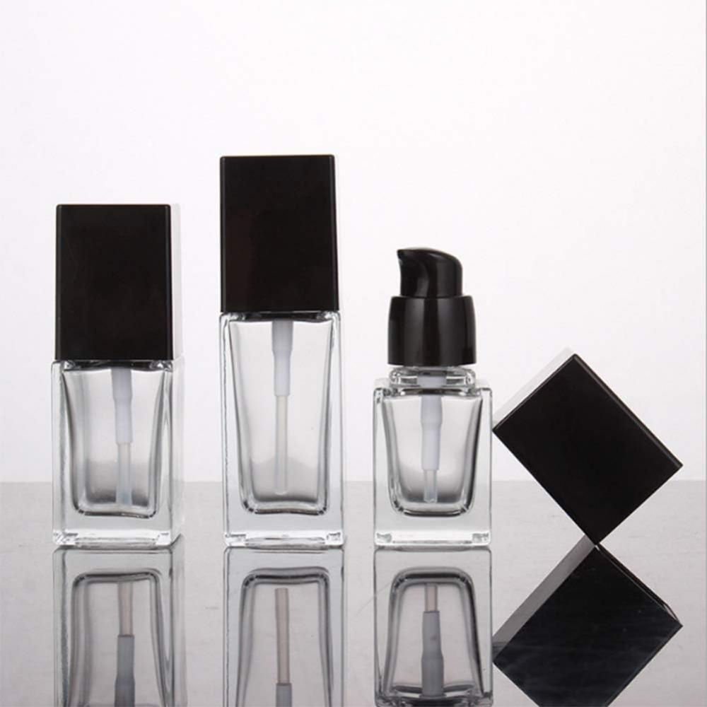 1oz Refillable Square Clear Frosted Glass Foundation Bottle