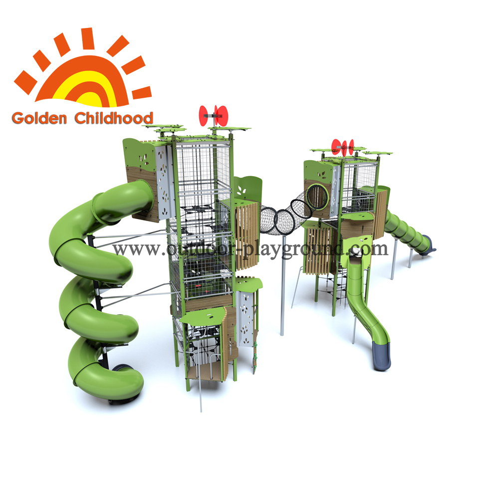 Double Turbo Tube Tower Outdoor Playground Equipment For Children