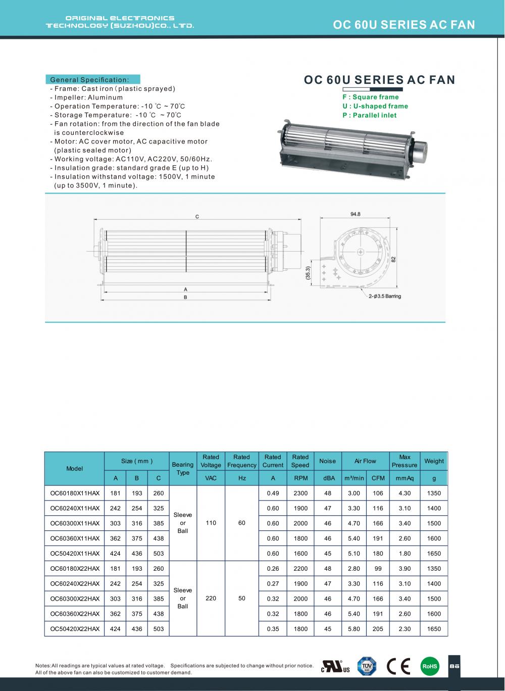 axial ac fan for air hockey table