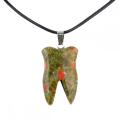 Unakite Tooth Necklace for Women Men Handmade Craved Stone Teeth