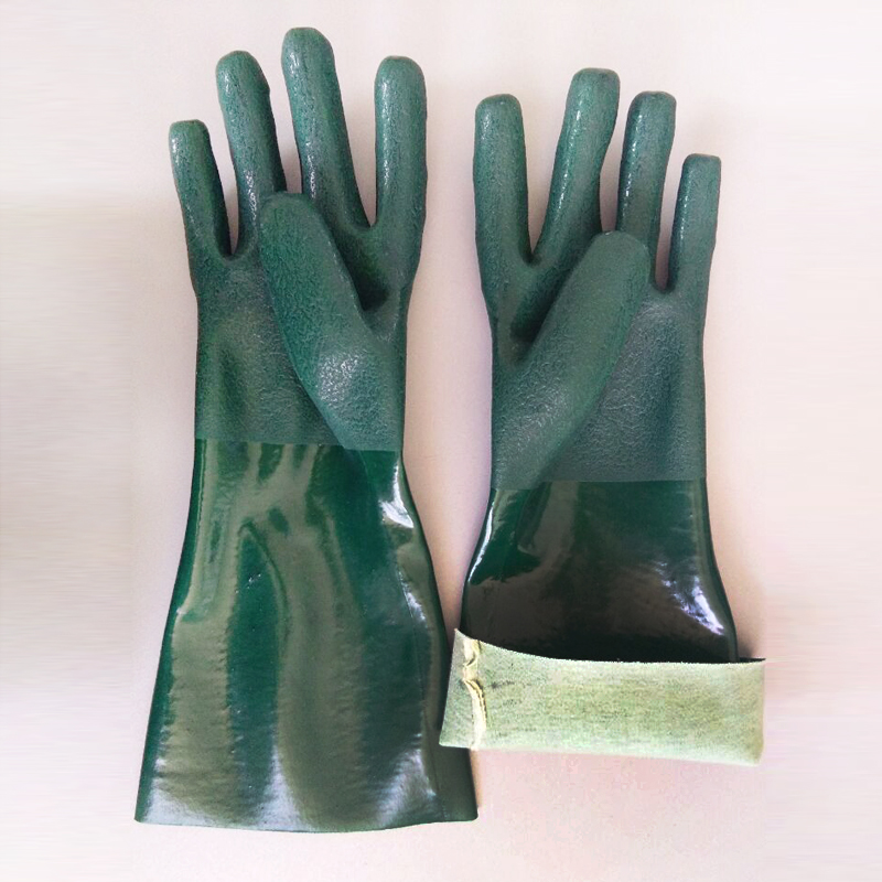 PVC-beschichtete grüne Angeln Sandstrom-Finish-PVC-Handschuhe