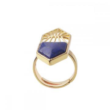 Gold Natural Hexagonal Gemstone Beads Engagement Women Shied Rings