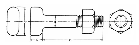 MJ T head Bolt and nut drawing