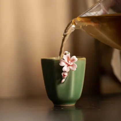 Ceramic Retro Handmade Flower Teacup for Kung Fu Tea Set