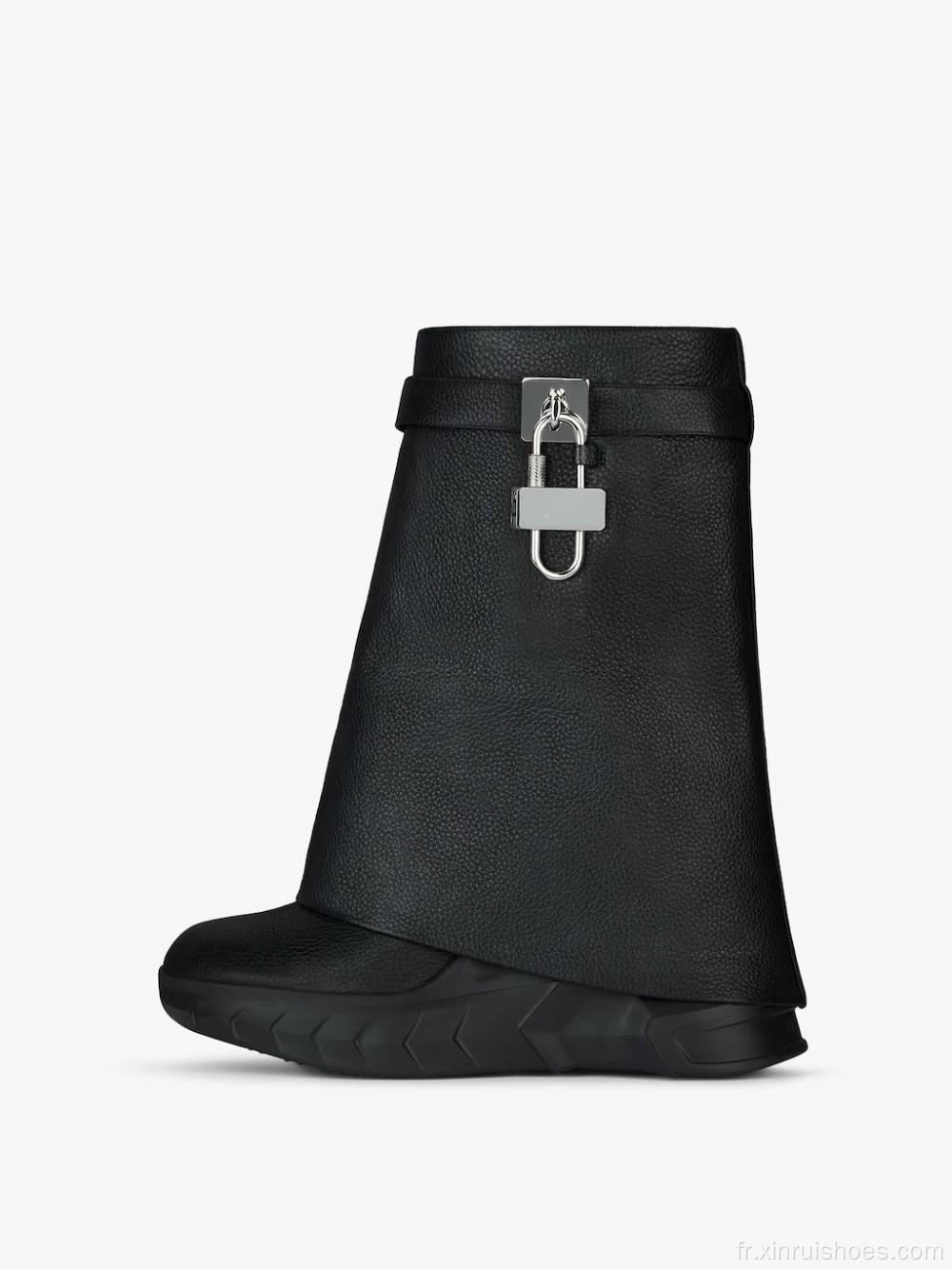 Bottes de verrouillage de requin en cuir véritable en cuir