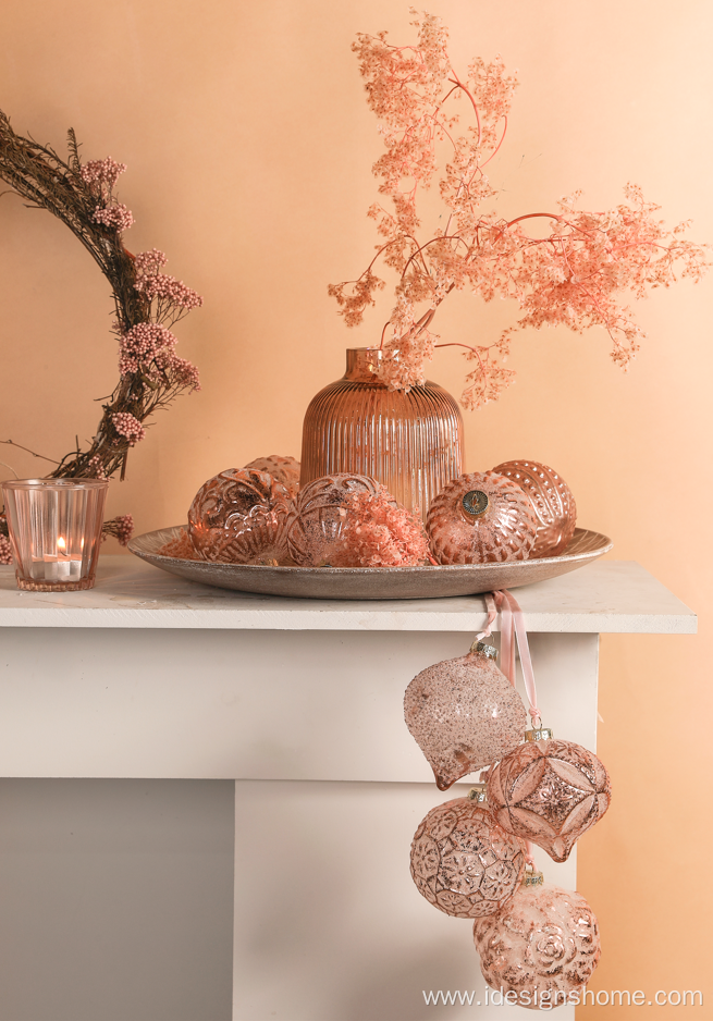 Pink& Gold Christmas Glass Ball Ornaments