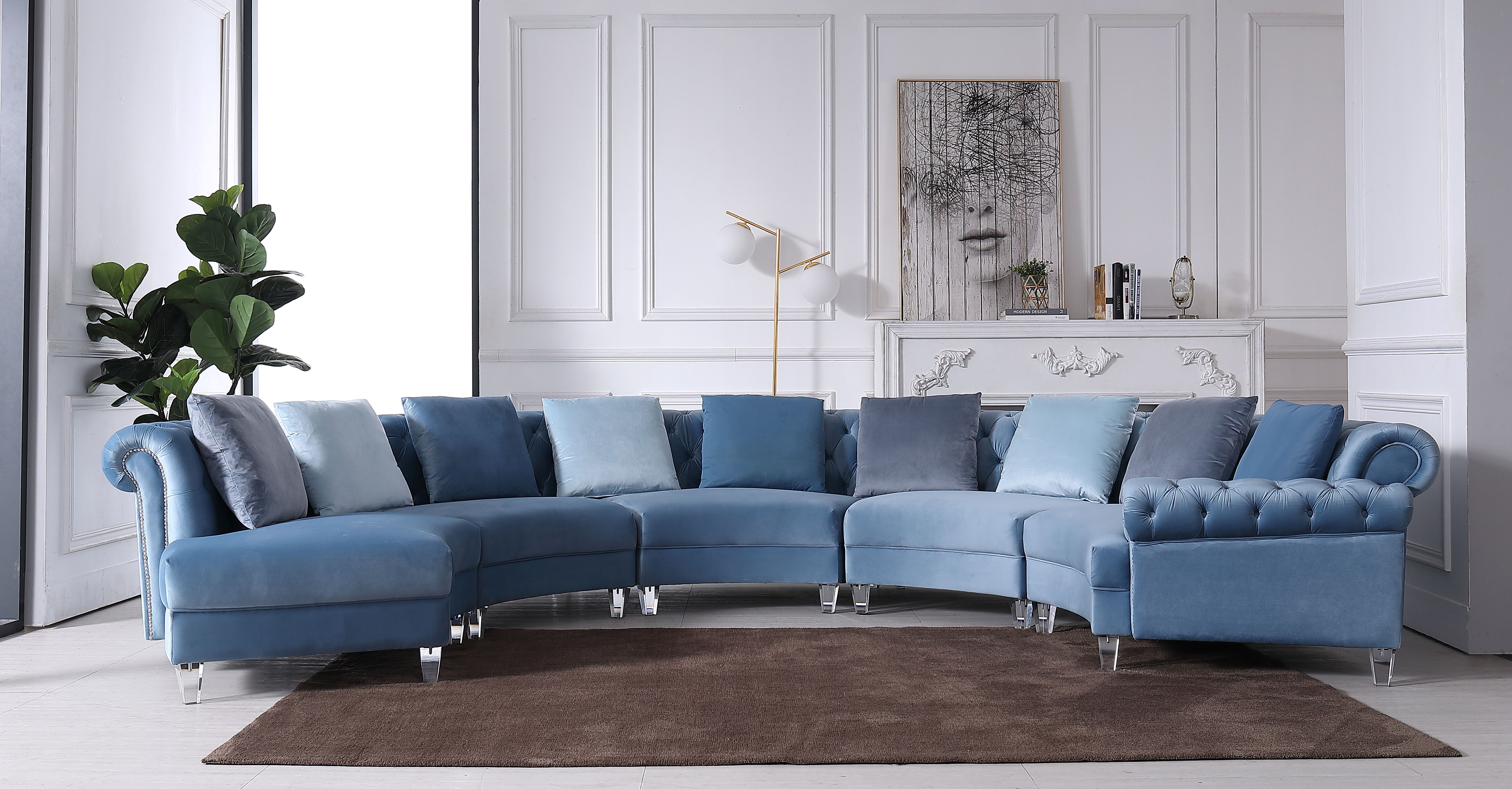 Contemporary Velvet Curved Sectional Sofa