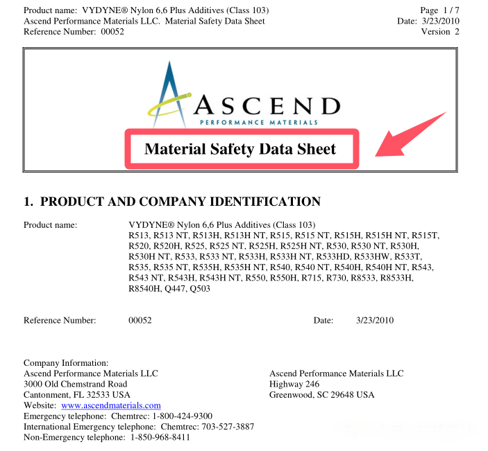 MSDS report