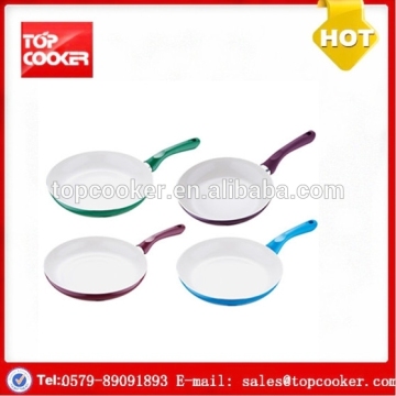 Colorful aluminium press fry pans with rubber handles