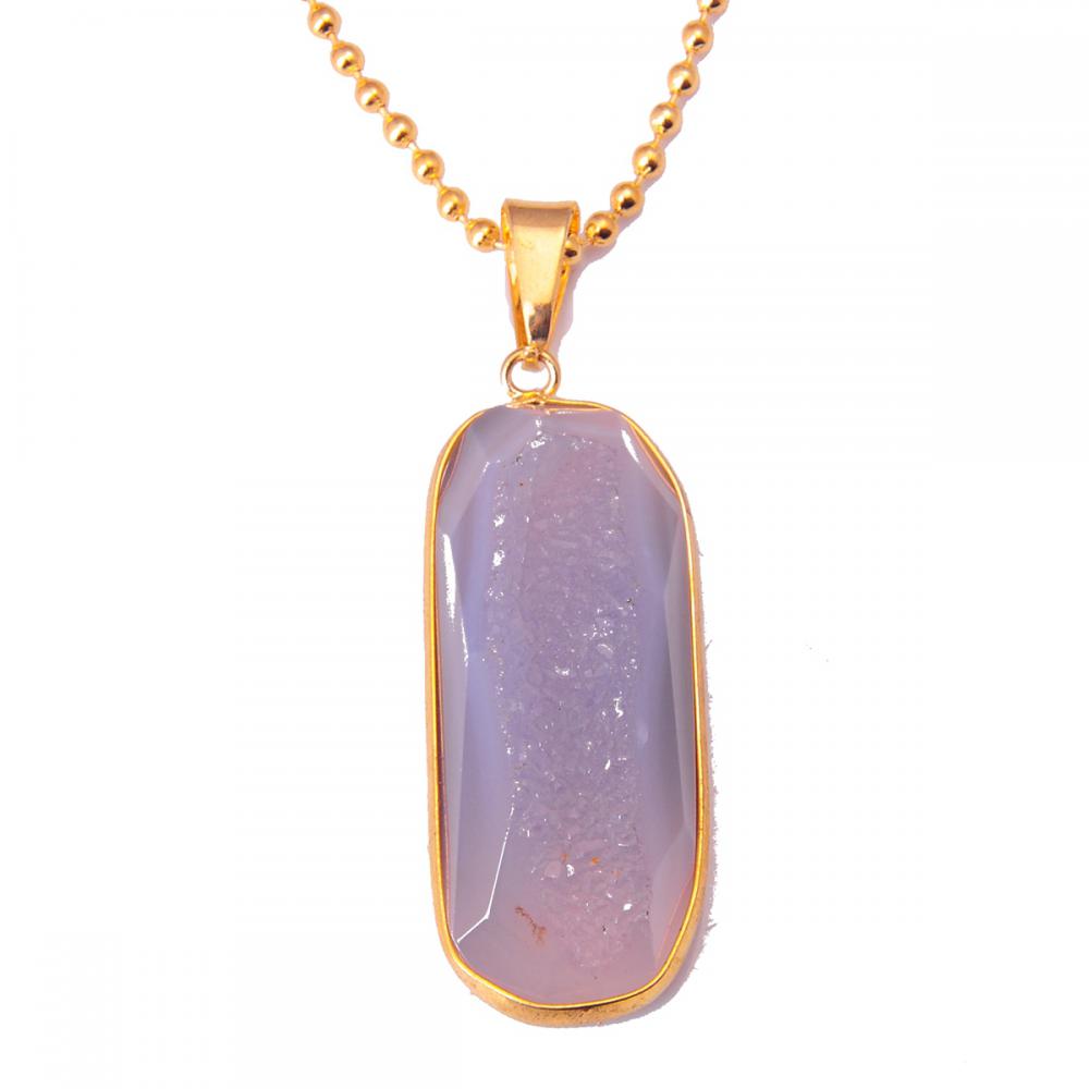 Pendentif en agate grise avec pierres précieuses naturelles