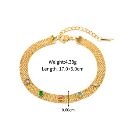 Elegant Colored Gemstone Charm Bracelet with 18K Gold Plating