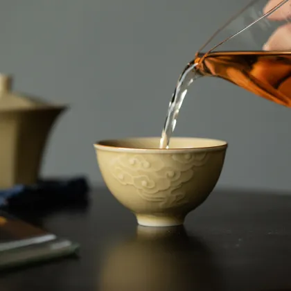 Handmade Jingdezhen Xiangyun Embossed Tea Cup Set - Vintage Kung Fu Tea Ware