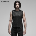 PUNK RAVE Men's Punk Lightning Sleeveless Vest Twill Printed Knit Personality Slim Fit Men Tank Tops Tees