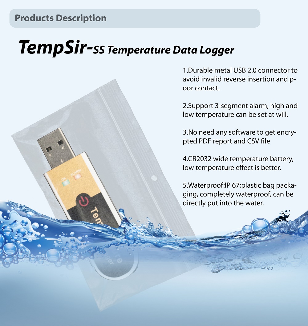 Waterproof USB 2.0 PDF Disposable Temperature Data Logger