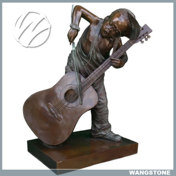 Cute Boy Plays the Guitar Bronze Sculpture