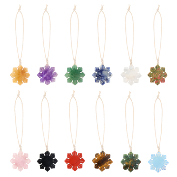 Porte-clés pendentif flocon de neige sculpté en pierre naturelle, cristal 7 chakras de guérison, étiquette de sac, pendentif arbre de noël