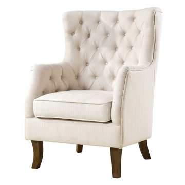 Cream Linen Tufted High Back Arm Chair