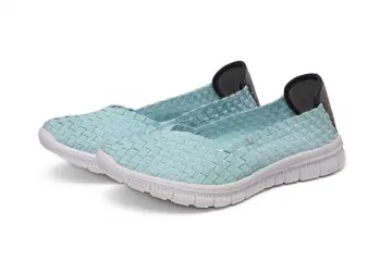 Powder Green Slightly Curved Head Design Woven Pumps