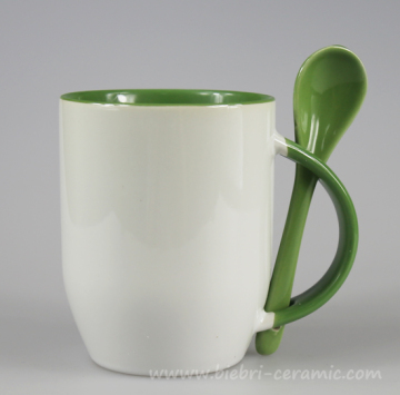 360ml Green And White Two Tone Color Glazed Artwork Personalised Ceramic Coffee And Tea Mugs With Spoon Models Sets