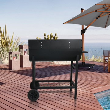 Outdoor Kitchen Black Windshield Grill Trolley Rectangular Charcoal Barbecue Grill