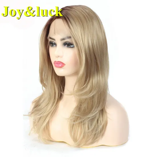 Wholesale Lacefront Wig For Women Mid-length Side Part Ladies Lace Front Synthetic Wig Brown Ombre Blond Natural Straight Hair