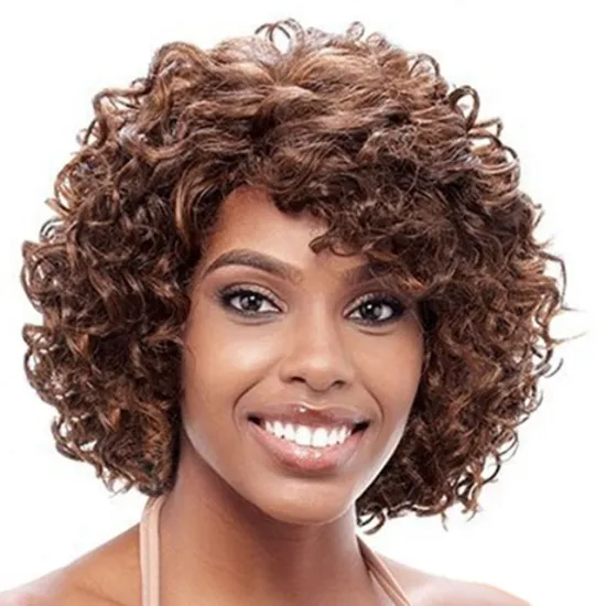 wholesale short Afor curly brown hair water wave heat resistant Synthetic hair wigs for woman