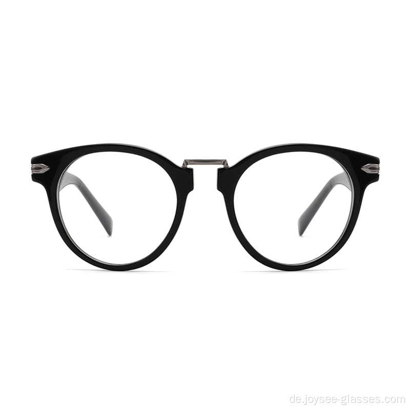 Neue Design Trendy einzigartiger Metallnasenbrücken runde Linsen Acetat optische Rahmen Brille Brille