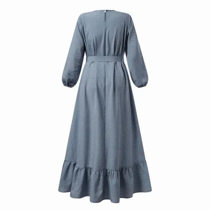 Customizable Polka Dot Belt Casual Sundress for Islamic Clothing