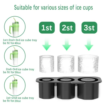 Manufacturers Wholesale Reusable Stackable Ice Lattice 3-Cavity Silicone Cylinder Ice Mold For Freezer Cabinets