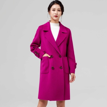 နှင်းဆီပန်းရောင်အတွက်သိုးမွှေး cashmere ကုတ်အင်္ကျီနှစ်ဆရင်ဆိုင်ခဲ့ရသည်