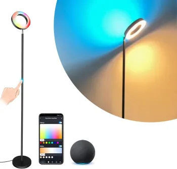 42W Upgraded RGB Color Changing Torchiere Floor Lamp: Works with Alexa & Google Home, WiFi Enabled Standing Light