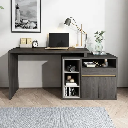Modern Black Study Room Furniture: Home Office Desk with Storage - Corner Computer Desk Table